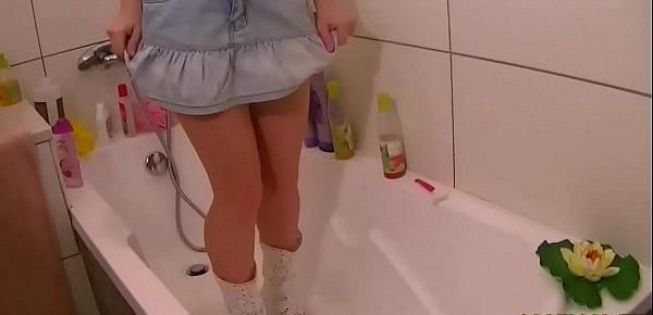  Sweet Horny Girl In Jeans Miniskirt Shaving